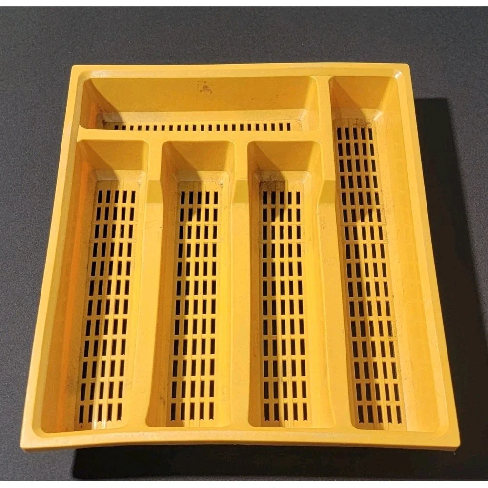 VTG MCM Yellow Silverware Drawer Organizer Divided Plastic Mesh Kitchen‎ Tray